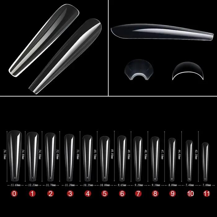 240 pièces/boîte coffins transparents avec faux autocollants pour ongles en denim extra-long pour po