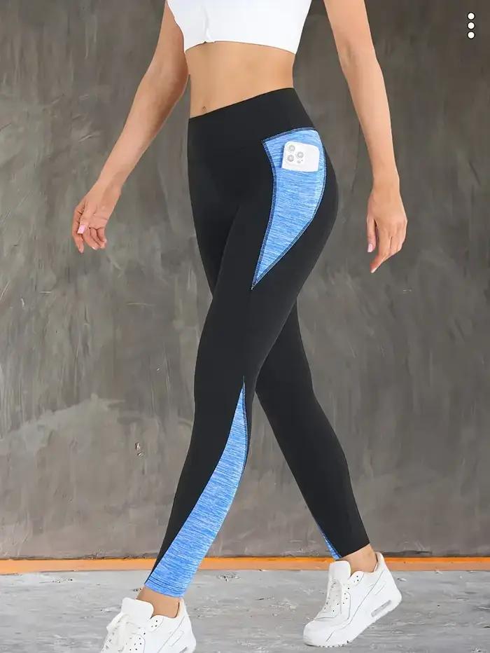 Pantalon de Yoga avec poches latérales, Patchwork de couleurs contrastées, taille haute, contrôle du