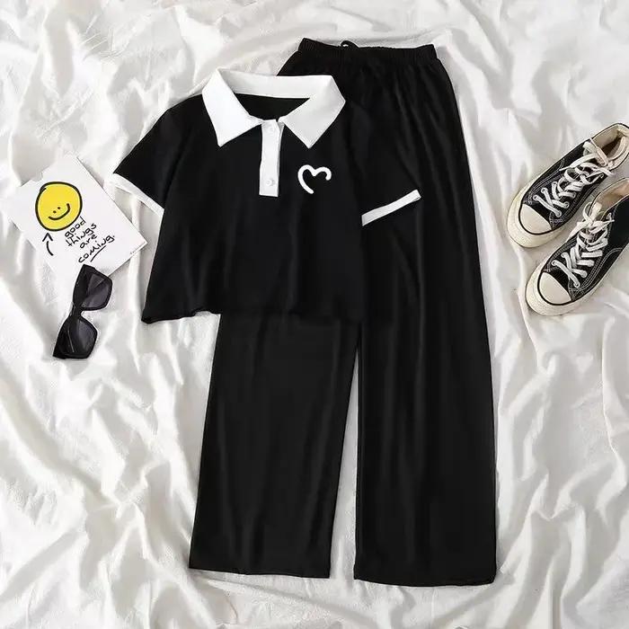Ensembles de vêtements d'été pour adolescentes, nouveau haut tendance et pantalons à jambes larges,