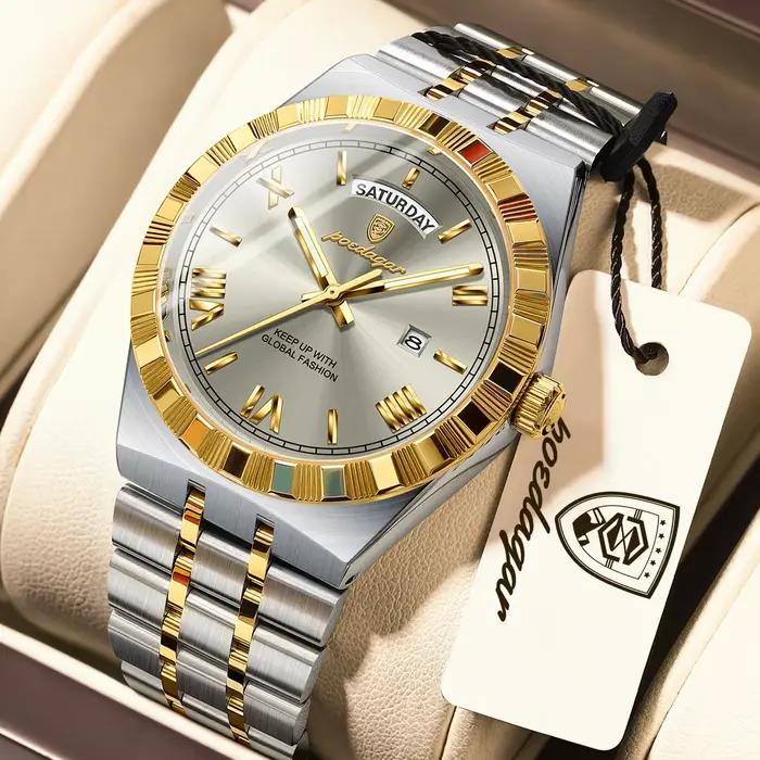 POEDAGAR mode affaires montre pour hommes lumineux étanche semaine Date luxe homme montre-bracelet e