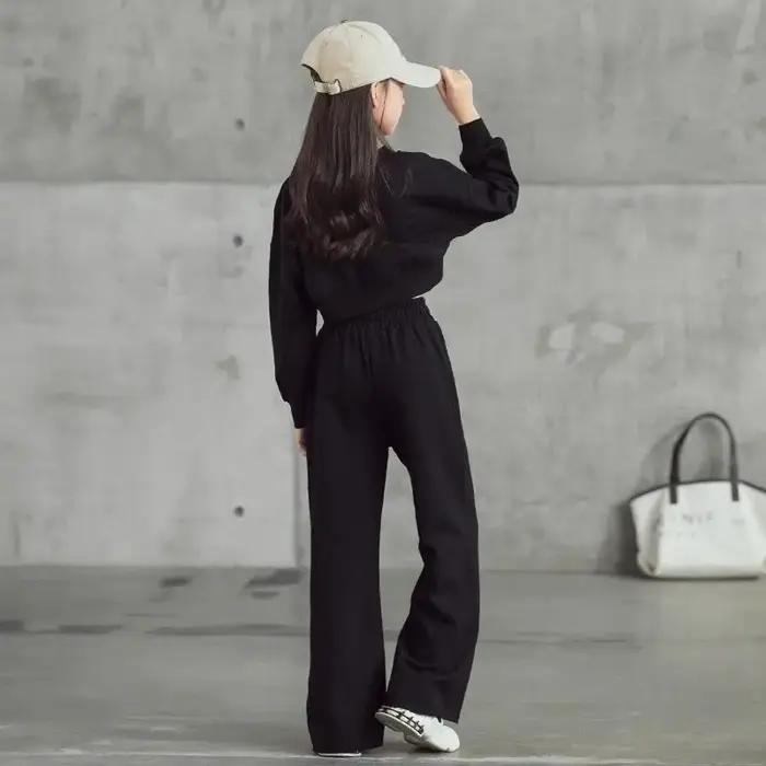 Ensemble de couleur unie pour filles, pull court à manches longues et pantalon, 2 pièces, nouvelle m
