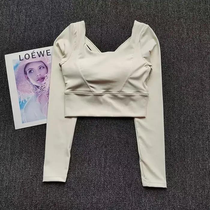 Dos nu, avec coussinets de poitrine, T-shirt de Yoga à manches longues antichoc, haut de sport respi