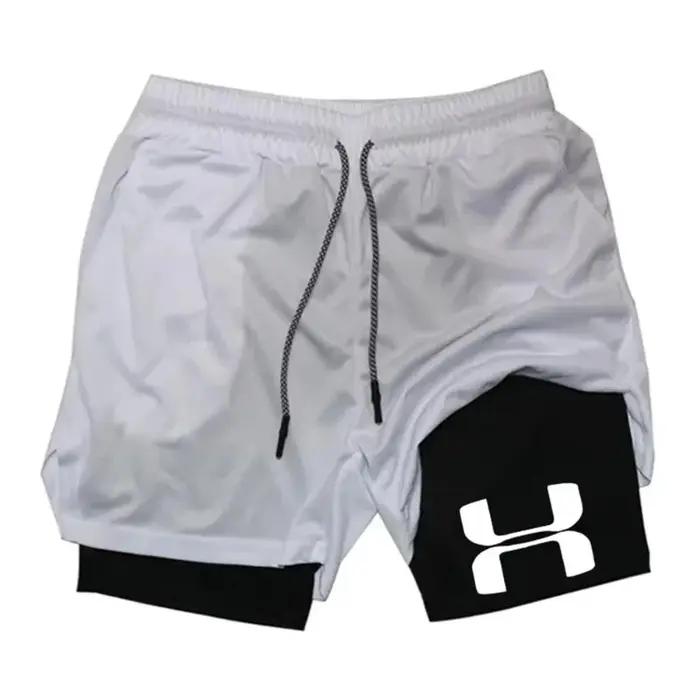 Shorts de course pour hommes 2-en-1, double couche, séchage rapide, pour la gym, le fitness, l'entra