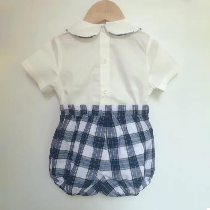 Costume britannique pour garçons, chemise en pur coton, Style espagnol, Prince, Plaid bleu, beau Bou