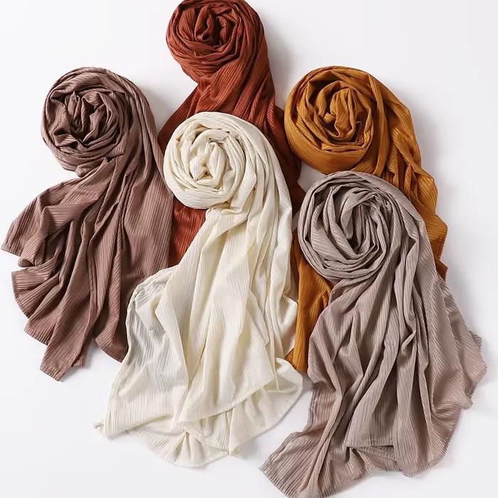 Jersey côtelé Hijab musulman plaine écharpe crêpe Hijab écharpe doux châles islamiques enveloppes ba