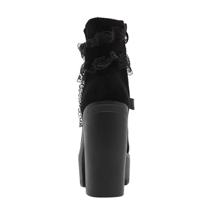 Gdgydh-Bottes gothiques vintage pour femmes, bottes de rinçage en dentelle, talon épais, fermeture à