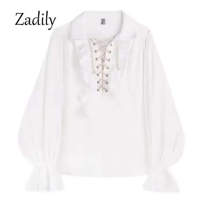 Chemisier gothique victorien pour femme ouji, chemise à volants et lacets, manches longues, style vi