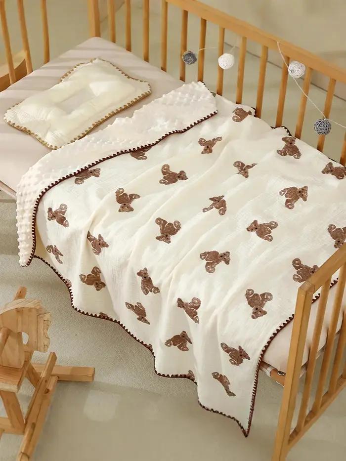 Couverture imprimée ours pour nouveau-né, en pur coton, Double gaze, serviette de bain pour bébé, 10