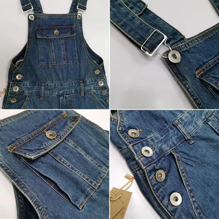 Combinaison Salopette pour Homme, Grande Taille, Bretelles Droites, Jean Bleu avec 7 Poches