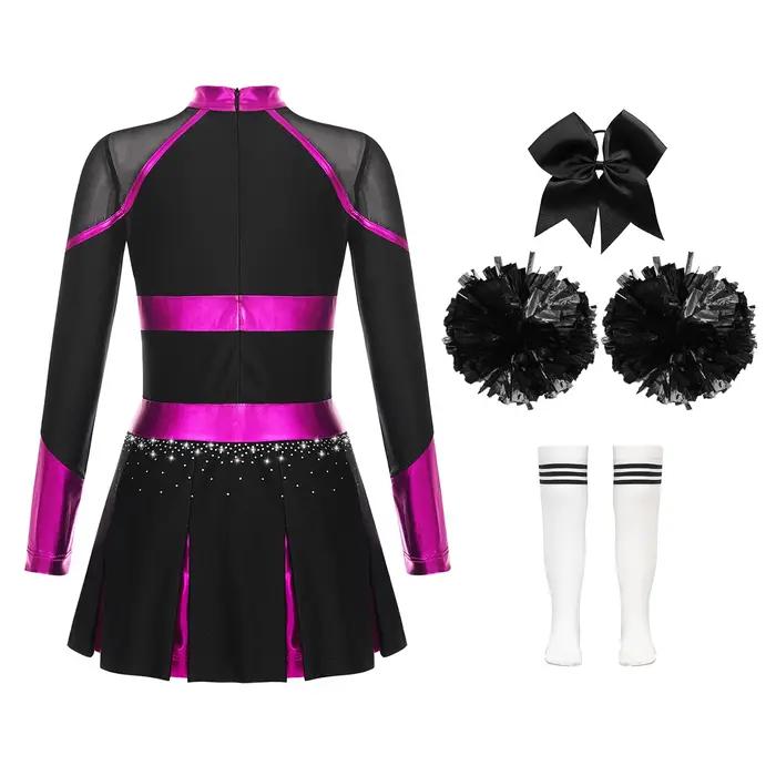 Costume de Cheer Leader pour filles, uniforme de pom-pom girl d'Halloween, tenue d'écolière, robe à