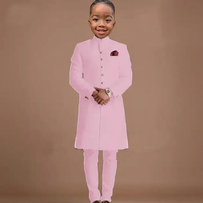 Costumes longs pour garçon, 2 pièces, veste formelle avec pantalon pour mariage, col montant, tenues
