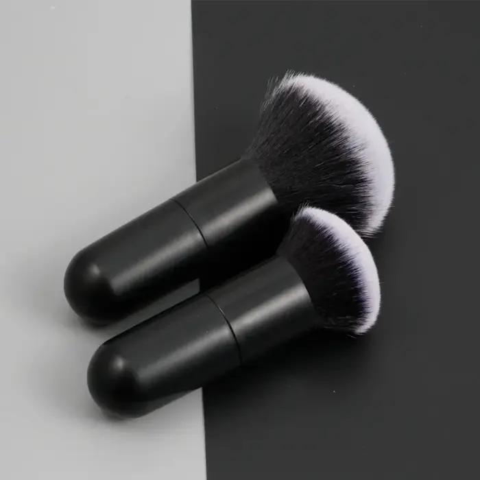 Grand manche rond pinceau à poudre pinceaux de maquillage noirs moelleux doux professionnel poudre f