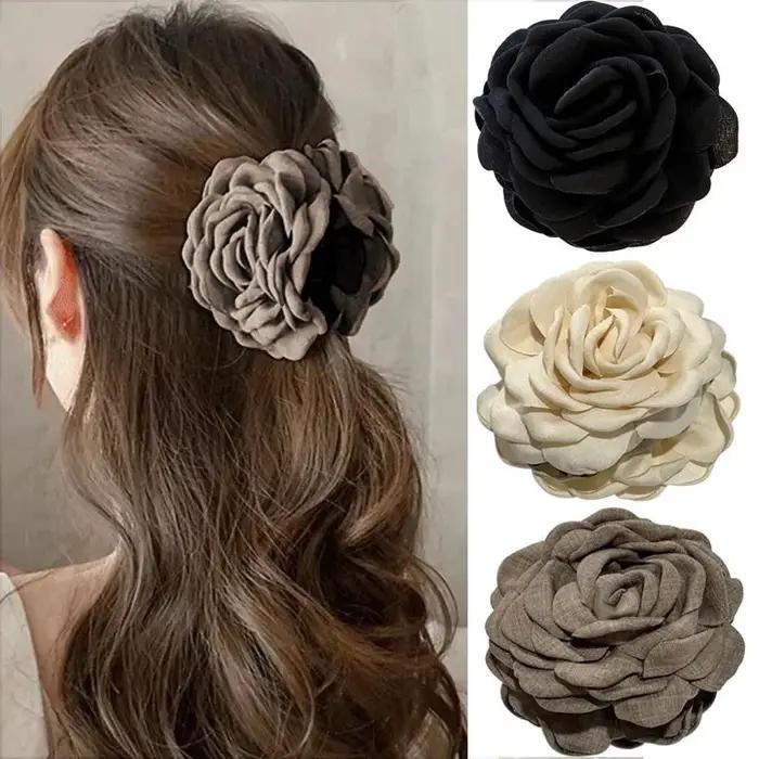 Pinces à cheveux en tissu français pour femmes et filles, pinces à cheveux fleur rose, épingles à ch