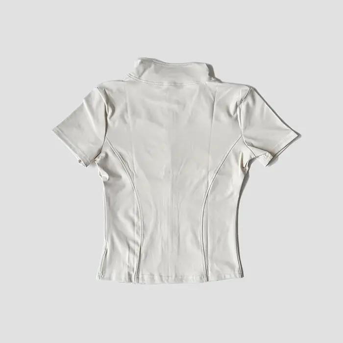Chemise de Yoga à manches courtes pour femmes, coupe cintrée, col montant, veste à fermeture éclair,