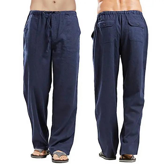 Mode hommes lin pantalons larges coréen pantalon surdimensionné sport Streetwear mâle printemps Yoga