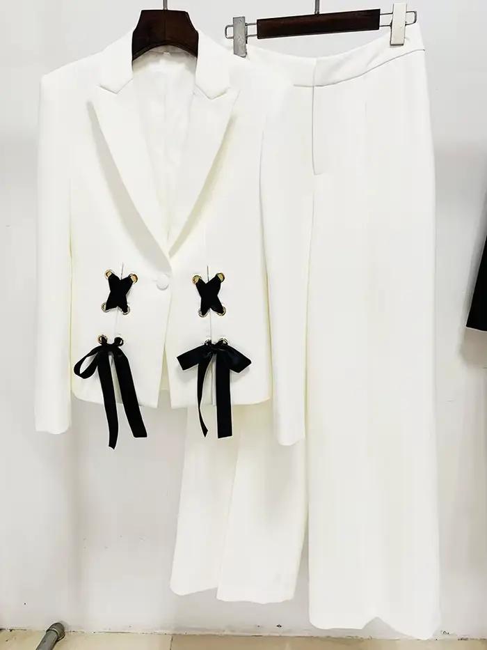 HIGH STREET Nouvelle Collection Mode 2026 Printemps/Été Ensemble Blazer et Pantalon Droit pour Femme