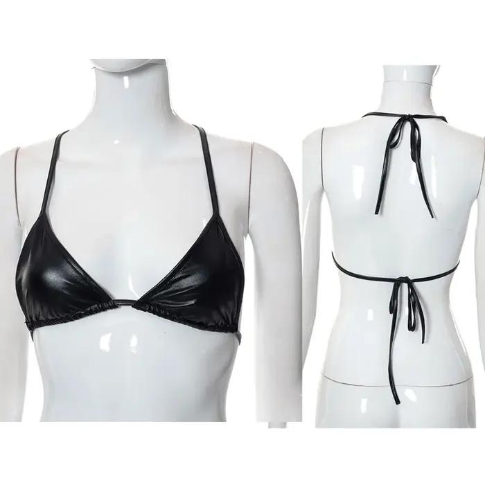 Une pièce couleur noire souple PU haut femmes noué maillot bain pour maillots bain maillots