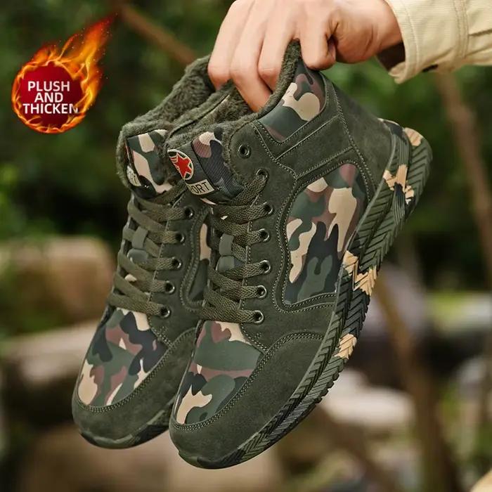 Baskets montantes en toile camouflage pour hommes, chaussures de marche décontractées à lacets, anti