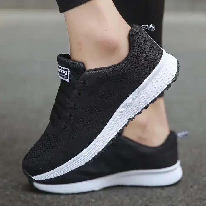 Chaussures décontractées femmes mode - Sneakers plates respirantes maille blanche confortables