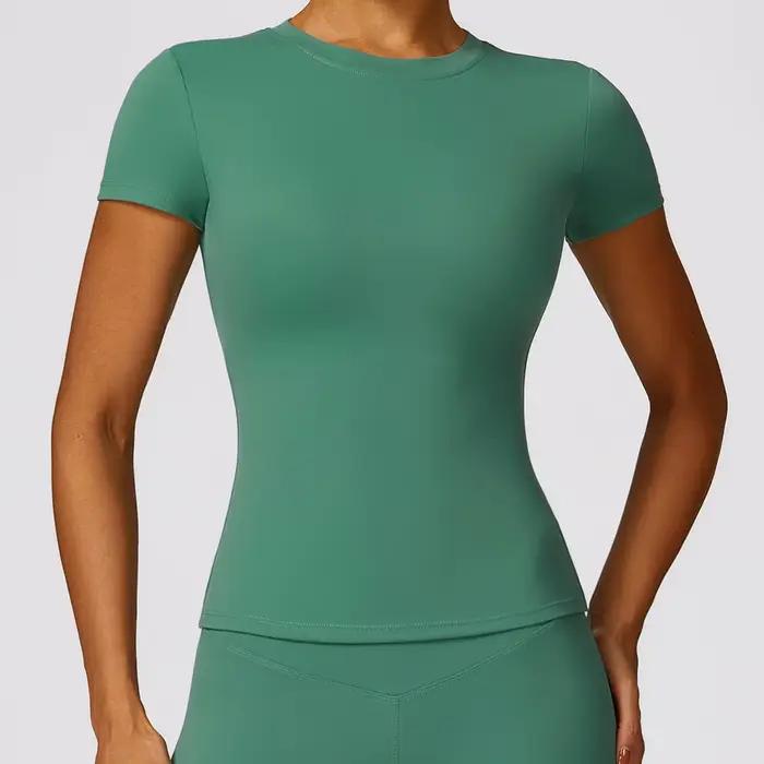 Haut de yoga sans couture pour femmes - T-shirt fitness manches courtes et respirant