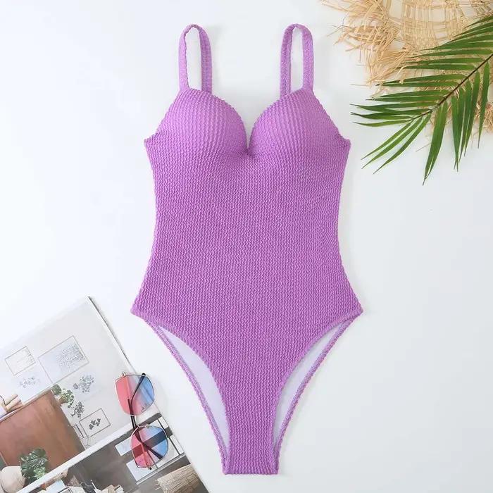 Maillot de bain une pièce push-up 2026 pour femme, couleur unie, combinaison de bain, tenue de plage