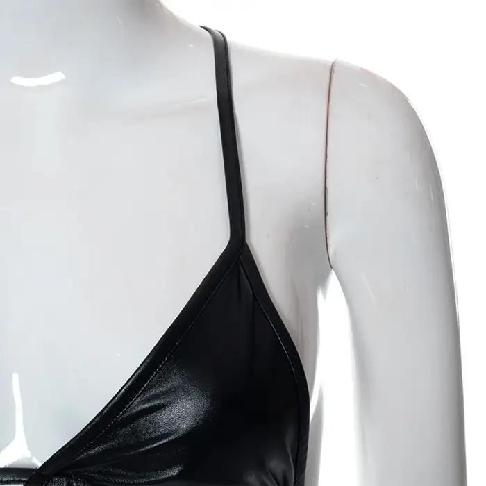 Une pièce couleur noire souple PU haut femmes noué maillot bain pour maillots bain maillots