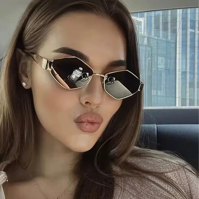 Mode polygonale femmes lunettes de soleil 2025 Vintage marque losange dames lunettes de soleil nuanc
