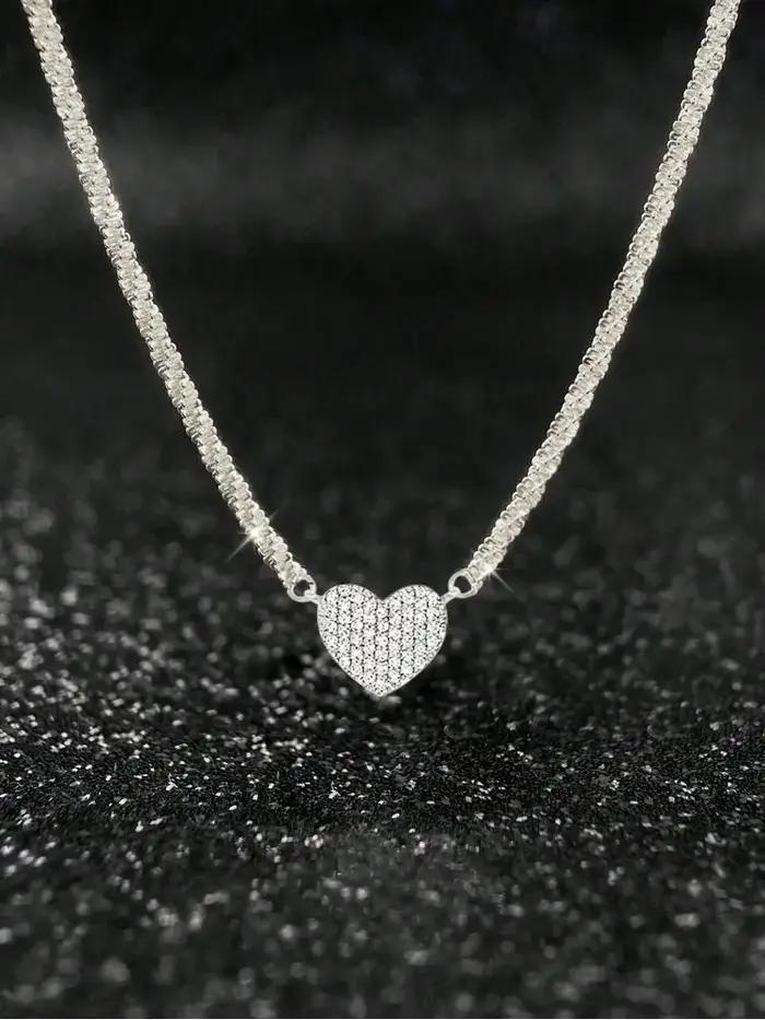 Collier en argent Sterling 925 pour femmes, en Zircon complet, en forme de cœur d'amour, pour fiança