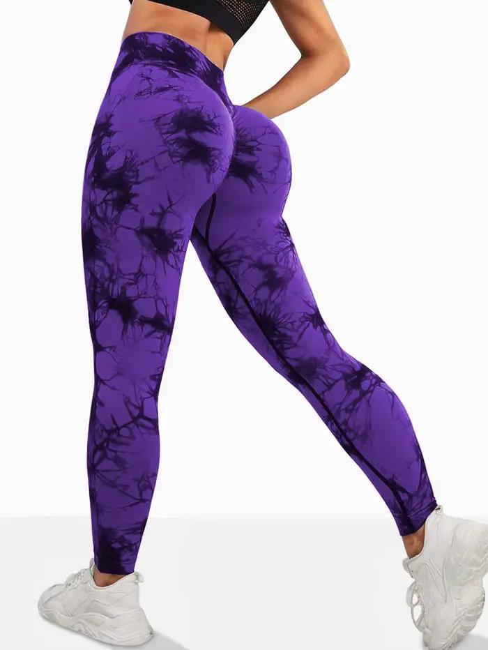 Pantalon de Yoga sans couture pour femmes, teinture par nouage, taille haute, doux et confortable, v