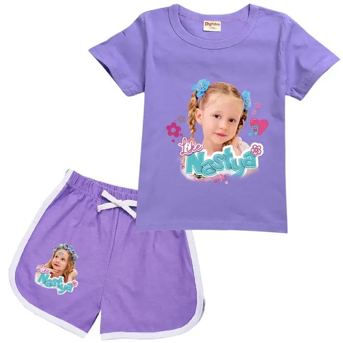 T-shirt à manches courtes et short Lovely Like Nastya pour enfants, tenues d'été pour tout-petits fi