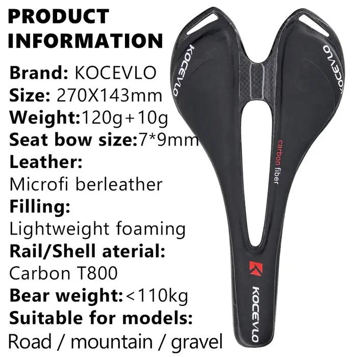 KOCEVLO Carbone Selle T800 Carbonfiber + En Fiber De Cuir Ultra Léger Vélo De Route VTT Selle Siège