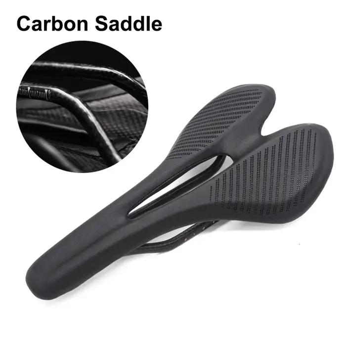 Selle de vélo ultralégère en fibre de carbone T800, siège confortable en cuir, coussins de course de