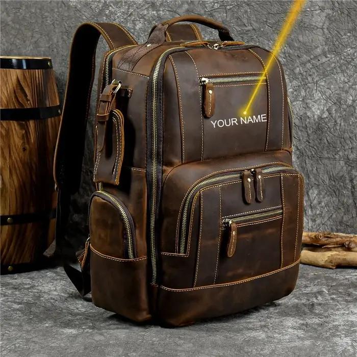 Luufan Vintage en cuir véritable homme voyage sac à dos Fit 15 "ordinateur portable sac à dos en cui