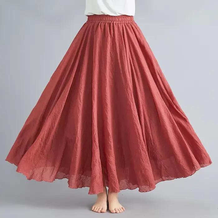 Robe littéraire en coton et lin pour fille Mori, 28 couleurs, taille élastique, jupe d'extension tra