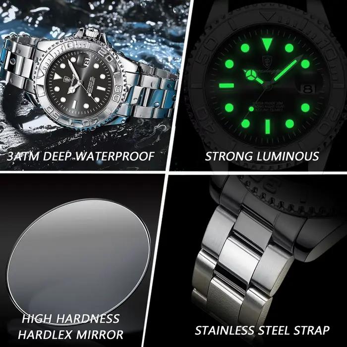 POEDAGAR haut de gamme homme montre étanche lumineux Date hommes montre en acier inoxydable mâle hor