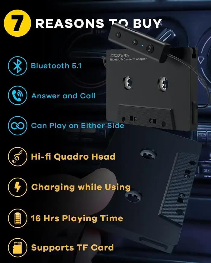 Récepteur Bluetooth audio de voiture avec adaptateur de lecteur, adaptateur de cassette prenant en c