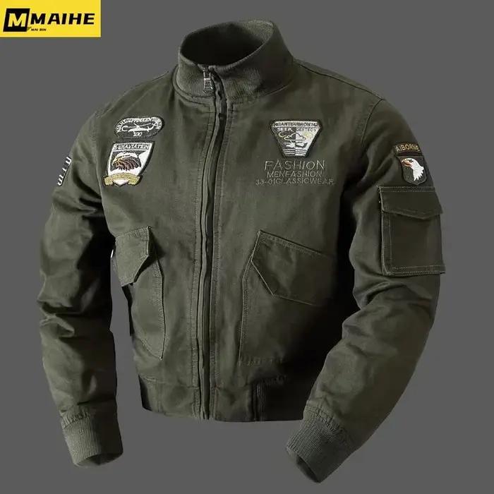 Vestes bombardier rétro pour hommes, automne printemps, vestes Cargo brodées pour pilote d'avion, ma