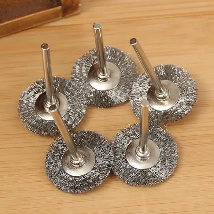 Jeu de brosses à roue métallique en acier inoxydable, 25mm, pour Mini perceuse, meuleuse, outils rot