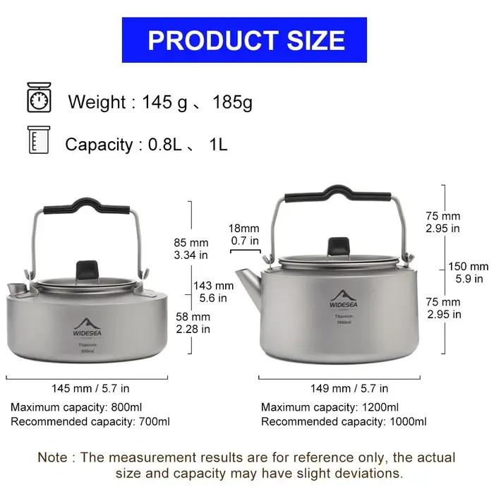 Widesea Camping titane bouilloire en plein air thé café bouilloire vaisselle Pot fournitures plats t