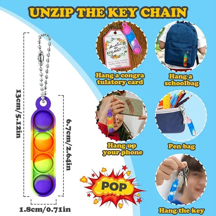 30 pièces Mini Pop porte-clés Fidget jouets Push Pop en vrac porte-clés faveurs de fête pour enfants