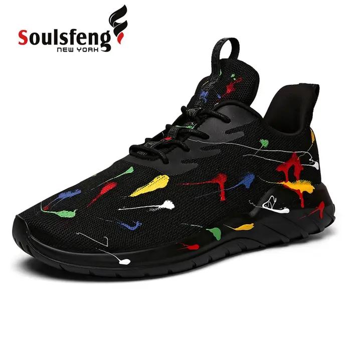 Chaussures course graffiti hommes Soulsfeng - Baskets athlétiques maille respirante légères - Amorti baume entraînement running