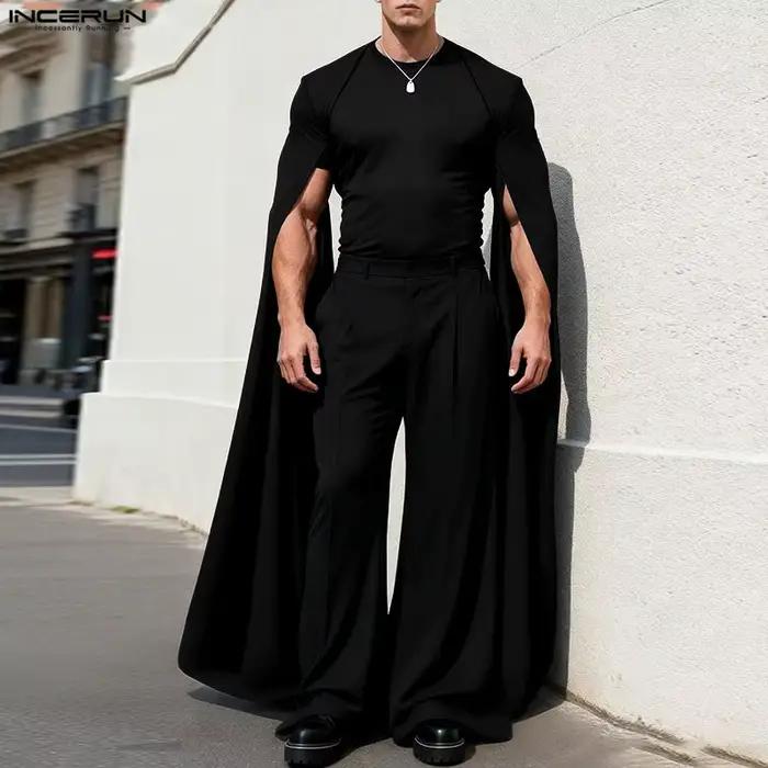 T-shirt homme INCERUN, coupe irrégulière, couleur unie, col rond, manches longues, décontracté, stre
