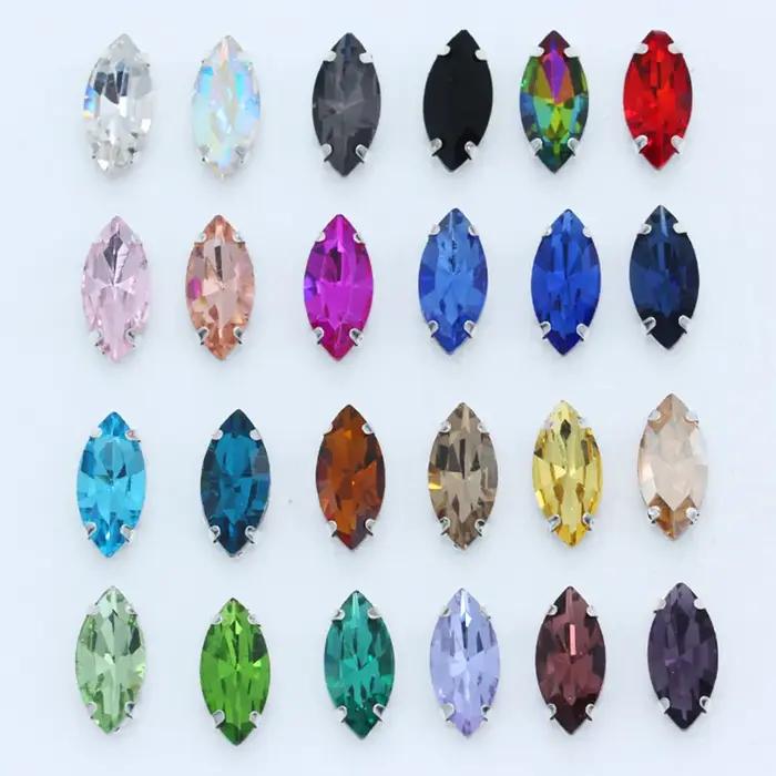 Toutes les tailles 24 couleurs Navette cristal verre Flatback coudre sur strass pierres montees arge