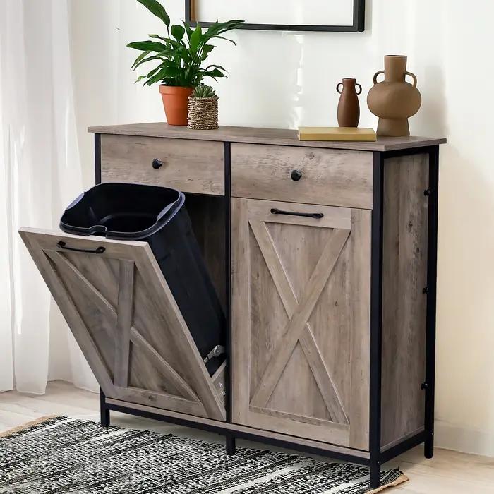 AOOU-Armoire poubelle à double inclinaison, armoire de bungalow en bois de cuisine, porte-poubelle c