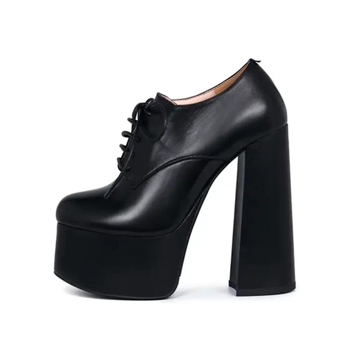 Arden Furtado printemps mouton daim bout rond talon carré plate-forme pompes Super haut talon Sexy à