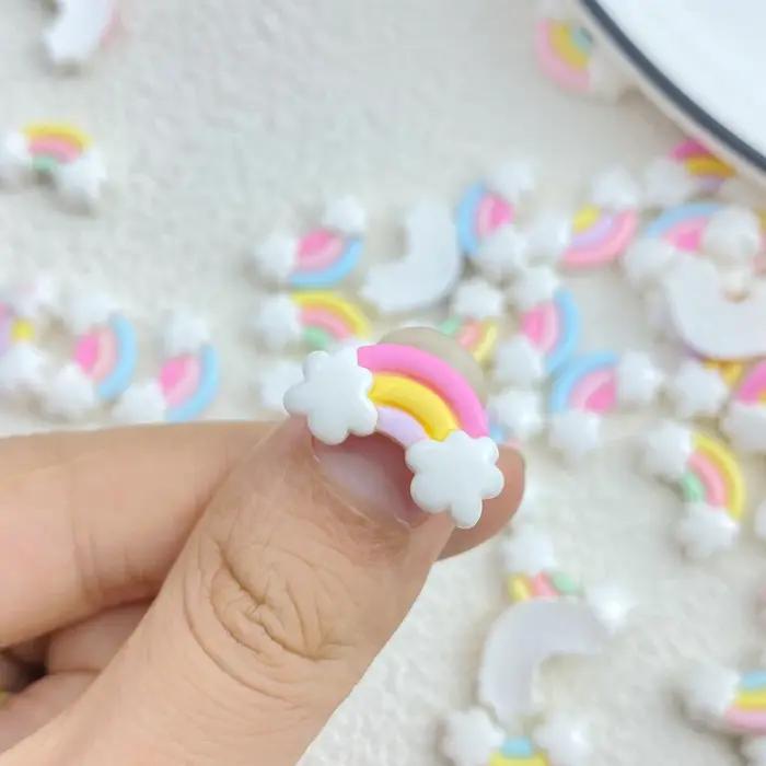Mini arc-en-ciel en résine coloré, dos plat, embellissements pour nœuds de cheveux, accessoires de m