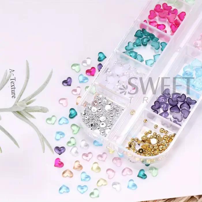 12 grilles en forme de cœur pour Nail Art, breloques transparentes en forme de cœur d'amour, bijoux
