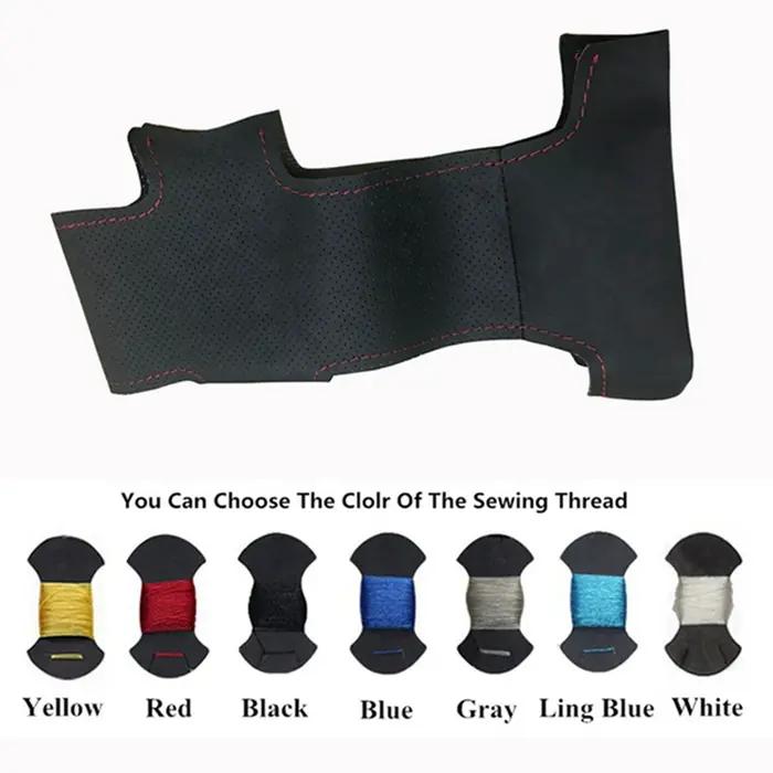 Housse de volant de voiture en cuir artificiel noir souple, cousue à la main, marqueur rouge, pour M