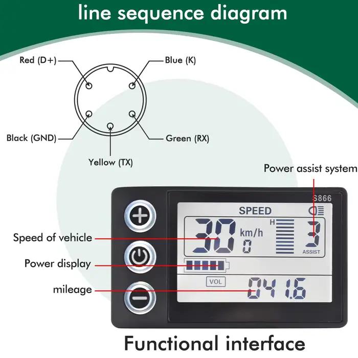 UART2 24V 36V 48V S866 vélo électrique LCD affichage compteur E Scooter panneau LCD avec USB UART po