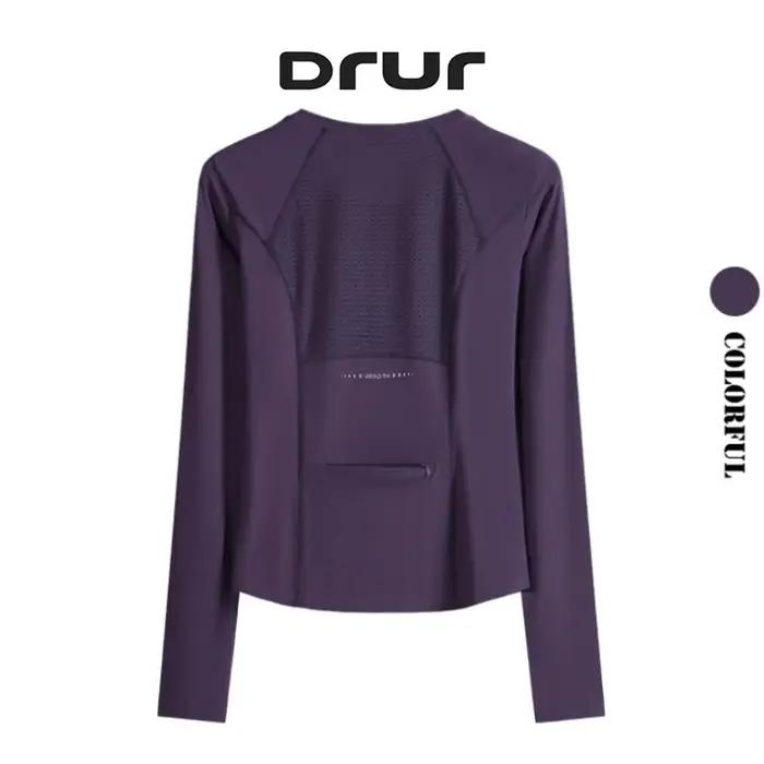Chemise de sport femme manches longues séchage rapide - Haut gym yoga running avec poche arrière